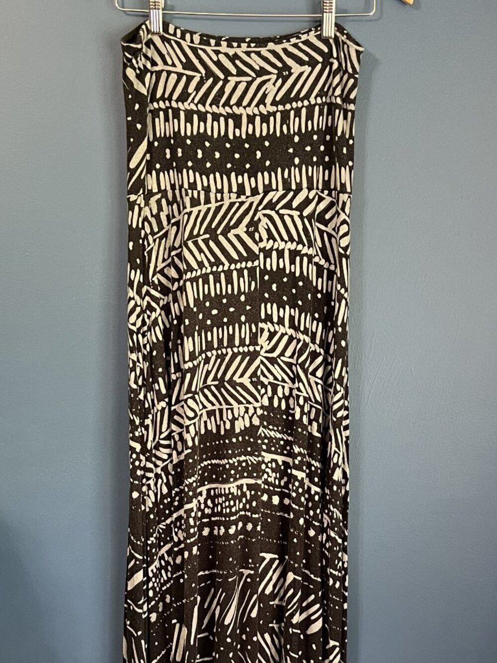 Mudd Black &Cream Abstract Geometric Pattern Strapless Maxi Dress/Foldover Skirt